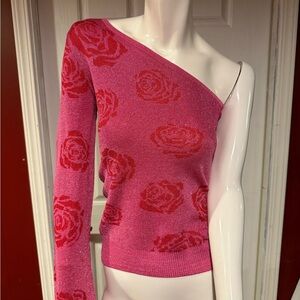 INC International Concepts Pink Off-the-Shoulder Sweater with Floral Design